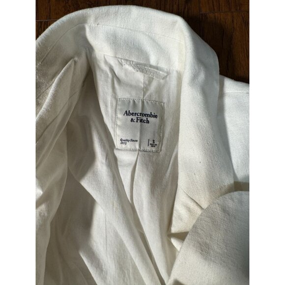 Abercrombie & Fitch White Cream Linen Long Sleeve Button Blazer Coat Jacket S - Picture 5 of 8